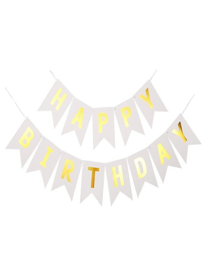 Happy Space - Baby White Happy Birthday Banner with Foil Gold Letters, Happy Birthday Bunting Banner for Party Decorations (White) - Image 2